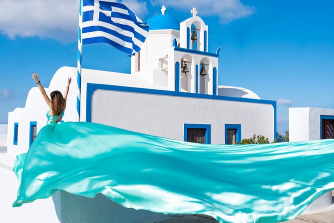 1-Hour Flying Dress Photoshoot, Instagram spots - Stop in Firostefani, the blue-domed look you came for