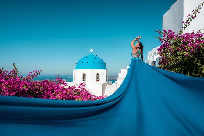 Flying Dress Express - Walking Through Imerovigli or Oia for Photo Stops