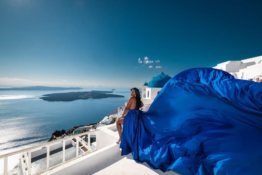 Flying dress Photoshoot in Santorini with Hotel Pickup - Pickup and the private ride that keeps the day calm