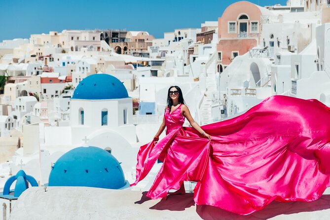 Photoshoot in Flying Dresses in Santorini - Imerovigli Stop: Calmer Views, Better Control, More Variety