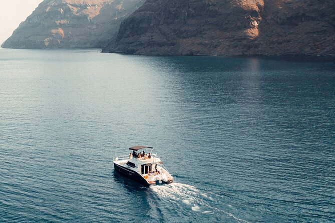Private Caldera Cruise with Power Catamaran ENJOY incl. Meal & Drinks - Stop 1: Santorini Volcano and the hot springs swim