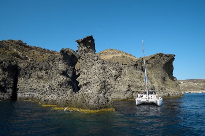 Private Luxury Santorini Catamaran Cruise with Port Pickup - The included snacks and lunch setup that saves your day