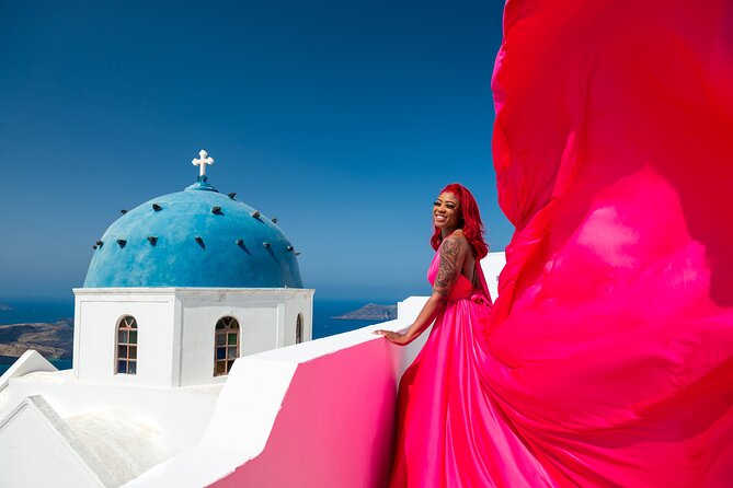 Professional Flying Dress Photoshoot In Santorini - The Dress Catalog and Anastasia’s Fitting Skills