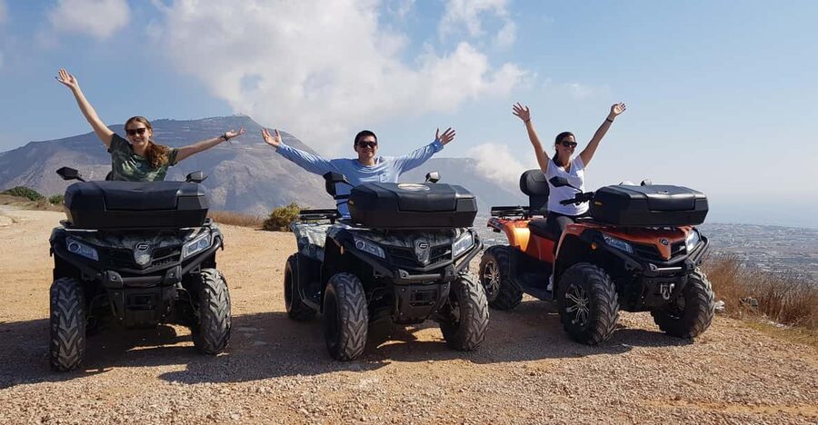 Santorini: ATV guided tour around the South of the island - Emboreio windmills and Small Prophet Elias: the views start before the top