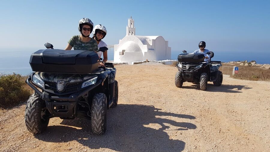 Santorini: ATV guided tour around the South of the island - Pyrgos village, old streets, and a slower pace back down