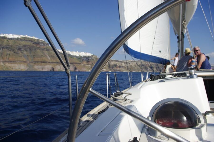 Santorini Caldera: Sunset Sailing Cruise with Meal - Vlychada Marina to Red Beach: The Caldera Starts Showing Off