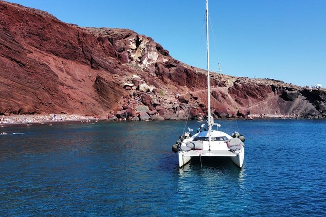 Santorini Catamaran Cruise – 5-Hour Private Sailing Experience - Food and Wine on Board, and Why Thomas and Ellie Matter