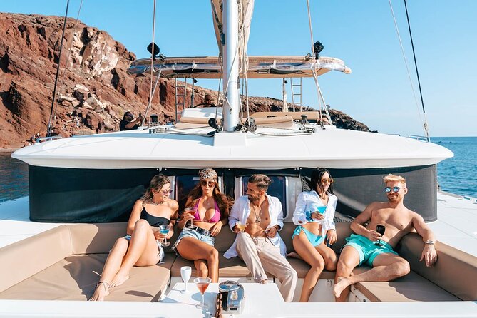 Santorini Catamaran Cruise: with Lunch, BBQ, Open Bar, Transfers - Mesa Pigadia Beach: Snorkeling Time and the BBQ Lunch Combo