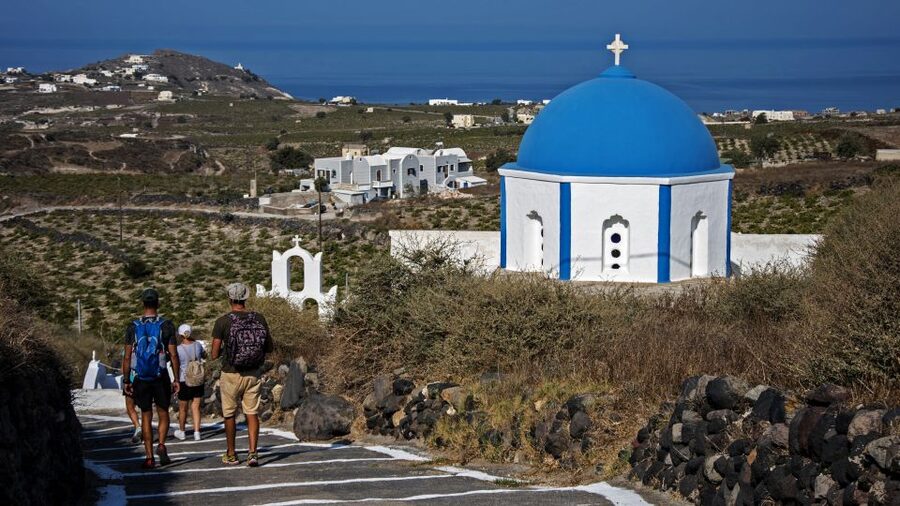 Santorini: Cooking Class and Easy Hike - From your hotel to the Akrotiri trailhead near Dormition of Holy Mary