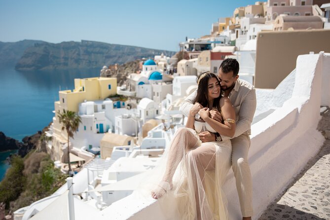 Santorini couple photoshoot with 50 edited photos! - Stop 1: The Blue-Dome Scenic Backdrop and Crowd-Proof Angles