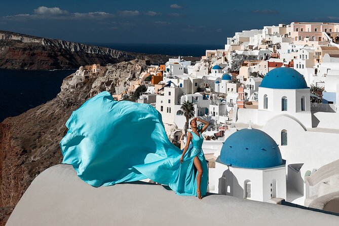 Santorini flying dress photo - Flying dress in Santorini, where the details matter
