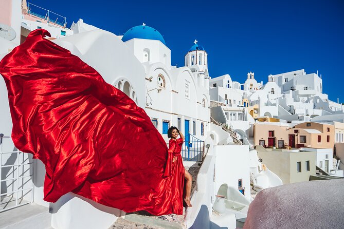 Santorini flying dress photo - How the shoot actually feels: guidance, pacing, and comfort