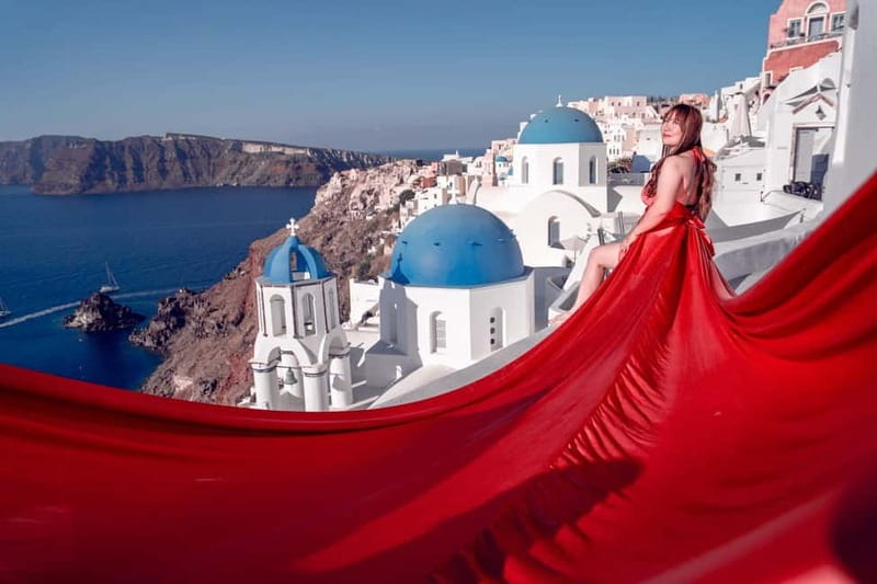 Santorini: Flying Dress Photoshoot Private Entry to Blue Dom - Quick hits before you book