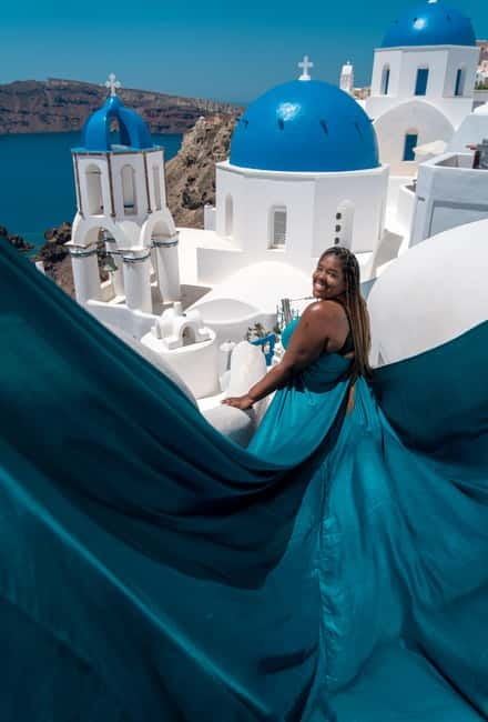 Santorini: Flying Dress Photoshoot Private Entry to Blue Dom - The real value: private entry and direction that actually matters