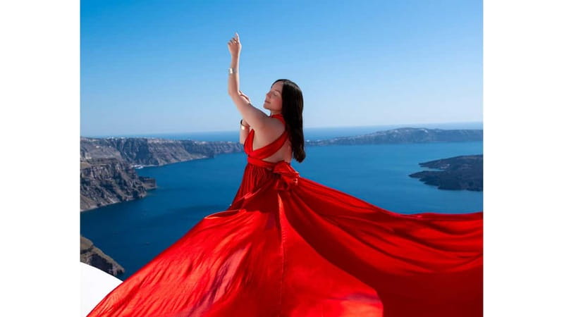 Santorini: Flying Dress Photoshoot with Edited Photos - Key highlights that matter in real life