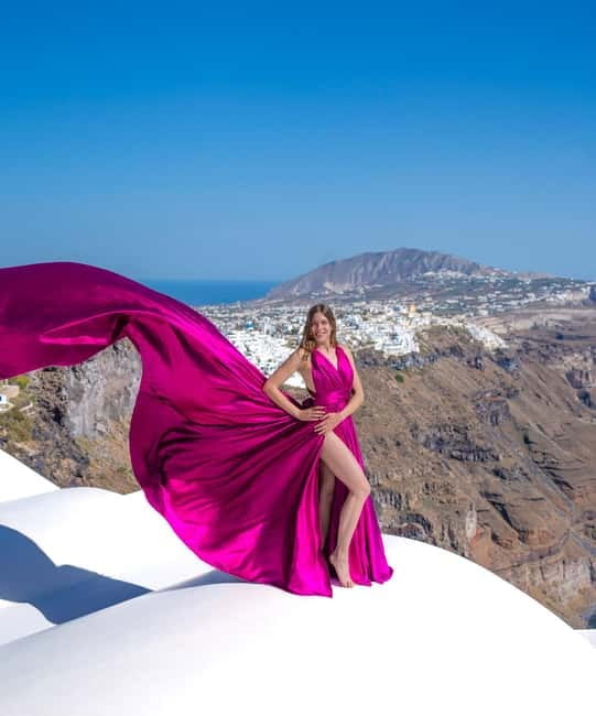 Santorini: Flying Dress Photoshoot with Edited Photos - Choosing your dress: 10 colors, correct fit, and a changing setup