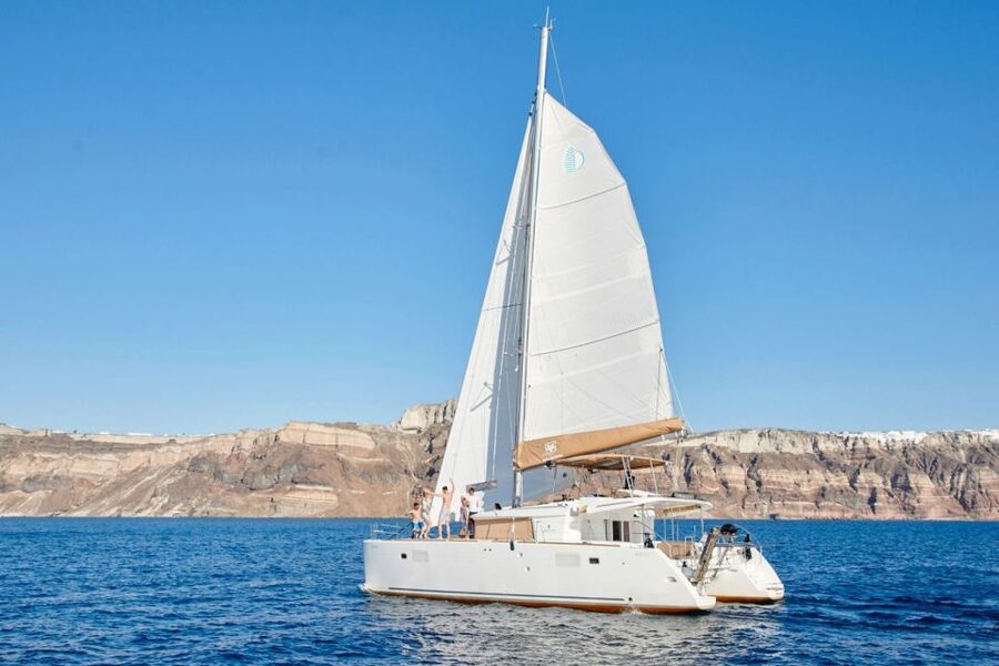 Santorini Gold Catamaran Cruise with Snorkel, BBQ & Open Bar - Volcano Hot Springs: The Warm Water Experience With a Sulfur Catch