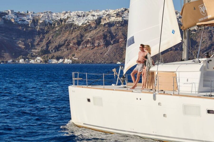 Santorini Gold Catamaran Cruise with Snorkel, BBQ & Open Bar - Getting There: Vlychada Marina, Pickup, and the First 20 Minutes