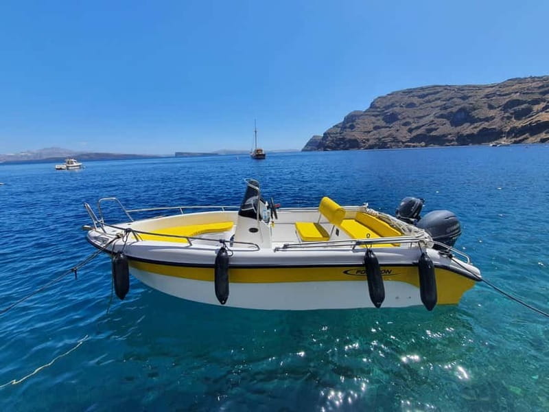 Santorini: license free boat in Santorini - Meeting at the Blue Waves Minivan point: fast, simple start