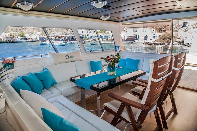Santorini: Motor Yacht Private Cruise with 5-Course Meal - Private caldera cruising on a day that runs on real comfort