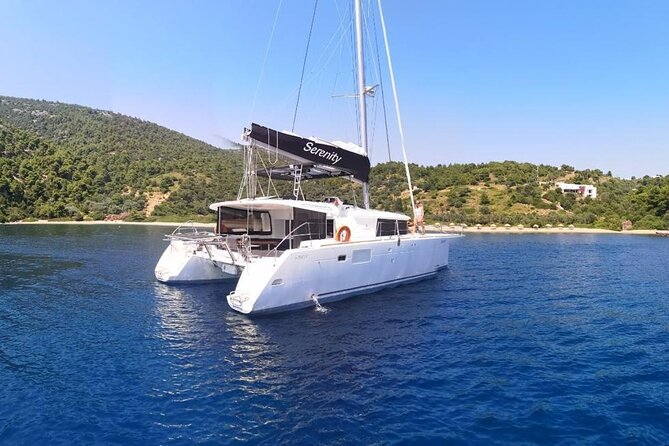 Santorini Oia: Private Sunset Catamaran Cruise with BBQ & Drinks - Stop 1, Thirassia: the calm-water swim near Oia
