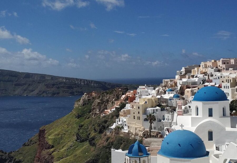 Santorini Panoramic Firostefani & Oia Blue Dome Private Tour - Firostefani and the Three Bells Church viewpoint