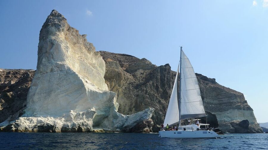 Santorini: Private Catamaran Tour with BBQ Meal and Drinks - Mesa Pigadia and the Best Use of Your Swim and Snorkel Time