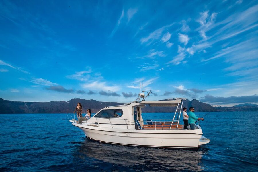 Santorini Private Cruise boat fishing tour - BBQ, Snorkeling - Secluded beaches, crystal-clear water, and snorkeling you can actually use