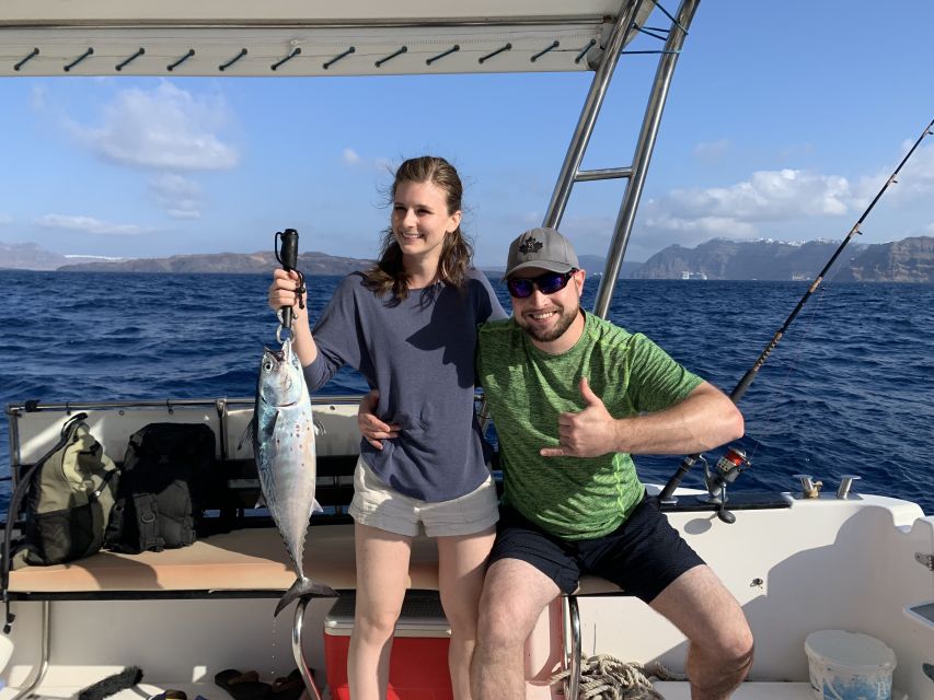 Santorini Private Cruise boat fishing tour - BBQ, Snorkeling - Price and what you really get for $1,001 per group (up to 2)