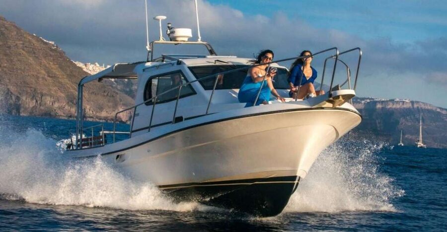 Santorini Private Cruise boat fishing tour - BBQ, Snorkeling - Meeting at Ormos Ammoudiou and getting comfortable on the boat