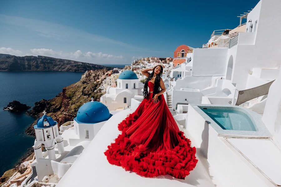 Santorini: Private Flying Dress Photoshoot Experience - Where you shoot in Santorini: streets, sea, and sand