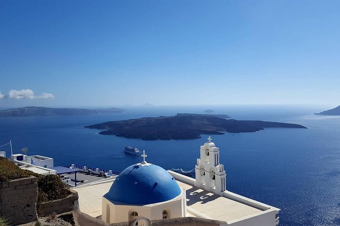 Santorini Private Romantic Tour with Dinner & Wine Tasting - Three Bells of Fira: where the Blue Dome selfie fits naturally