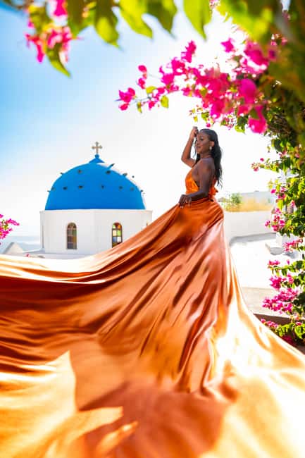 Santorini: Proffessional Flying Dress Photoshoot - From Anogi Meeting Point to Your First Photo Moments
