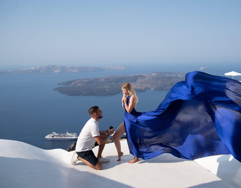 Santorini: Proposal Photoshoot l Private Entry to blue Dome - Why the blue-dome proposal setup is such a good idea