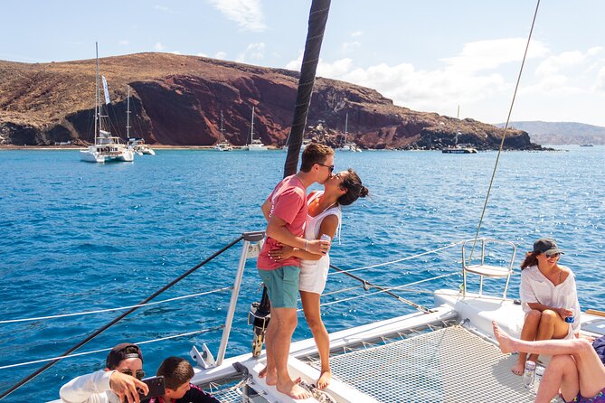 Santorini Sailing Catamaran Daily Cruises w/ Greek BBQ @Thirasia - Setting off from Vlychada Marina, right where the views start