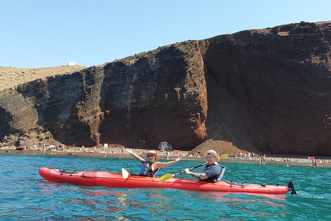 Santorini Sea Kayak - South Discovery, Small Group incl. Sea Caves and picnic - Red Beach Stop: Volcanic Color, Real Water Time