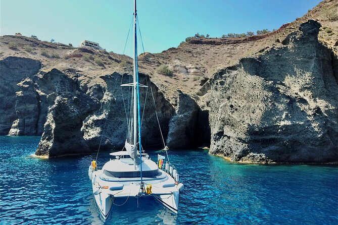 Santorini Sunset:Private All-In Catamaran Cruise (Food&Drinks) - Vlychada Sunset Timing, Without the Crowd Energy
