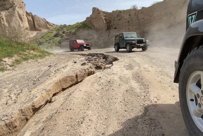 Santorini Wrangler Jeep Afternoon Convoy Tour - The Route, Stop by Stop: Views, Windmills, and Black Sand Minutes