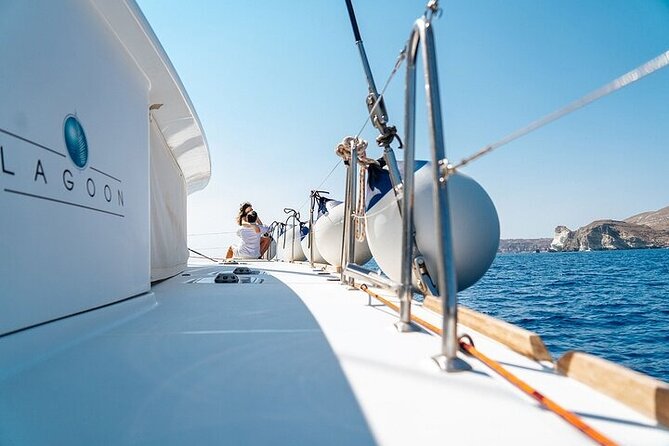 Semi Private Santorini Catamaran Tour - Palea Kameni: food break plus a short history lesson